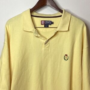 Y2K Chaps‎ Ralph Lauren XXL Yellow Polo Shirt Long Sleeve Crest Logo Menswear